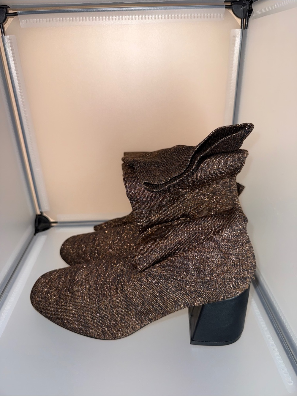 Room of Fashion Sparkle Knit Knee-High Block Heel Boots Brown Size 8.5